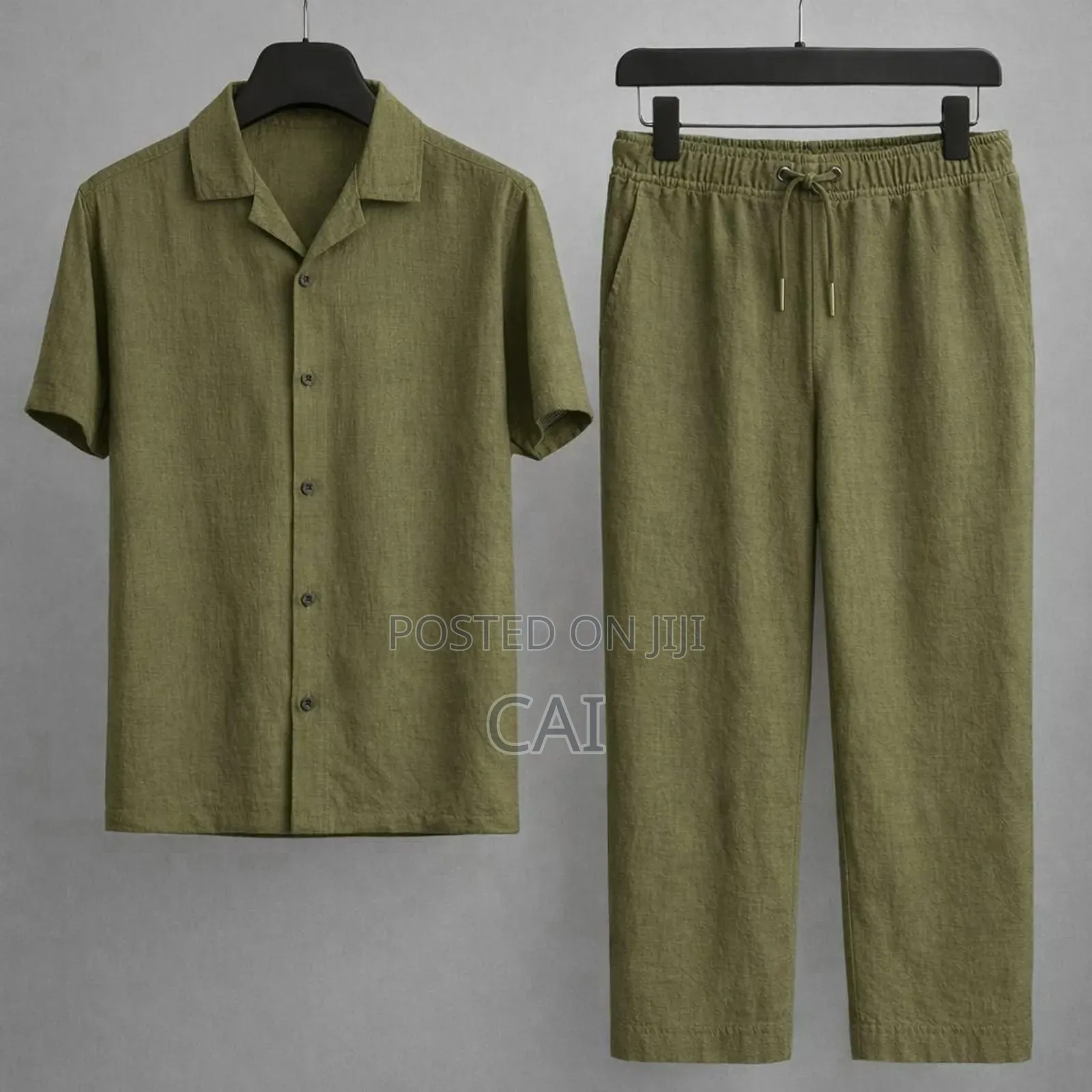Fashionable Casual Cotton and Linen Shirt Men's Two Piece