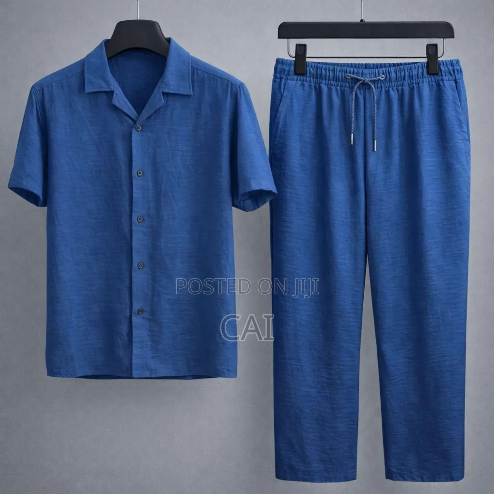 Fashionable Casual Cotton and Linen Shirt Men's Two Piece