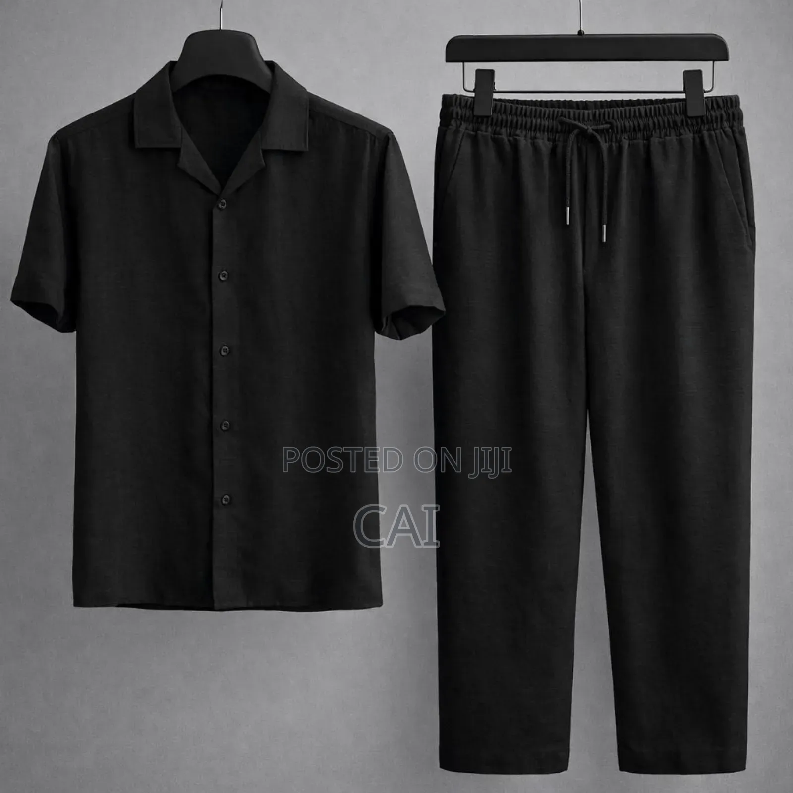 Fashionable Casual Cotton and Linen Shirt Men's Two Piece