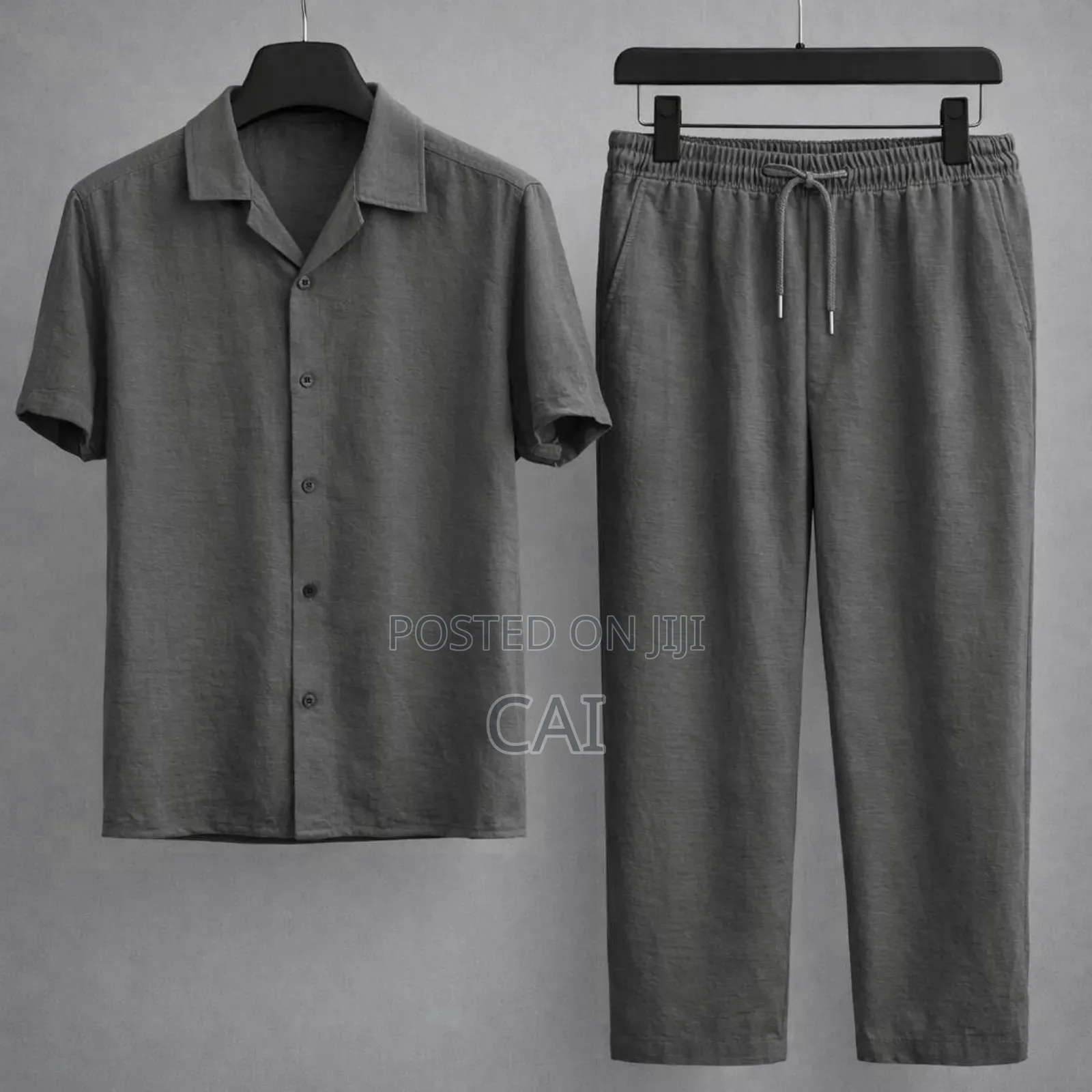 Fashionable Casual Cotton and Linen Shirt Men's Two Piece