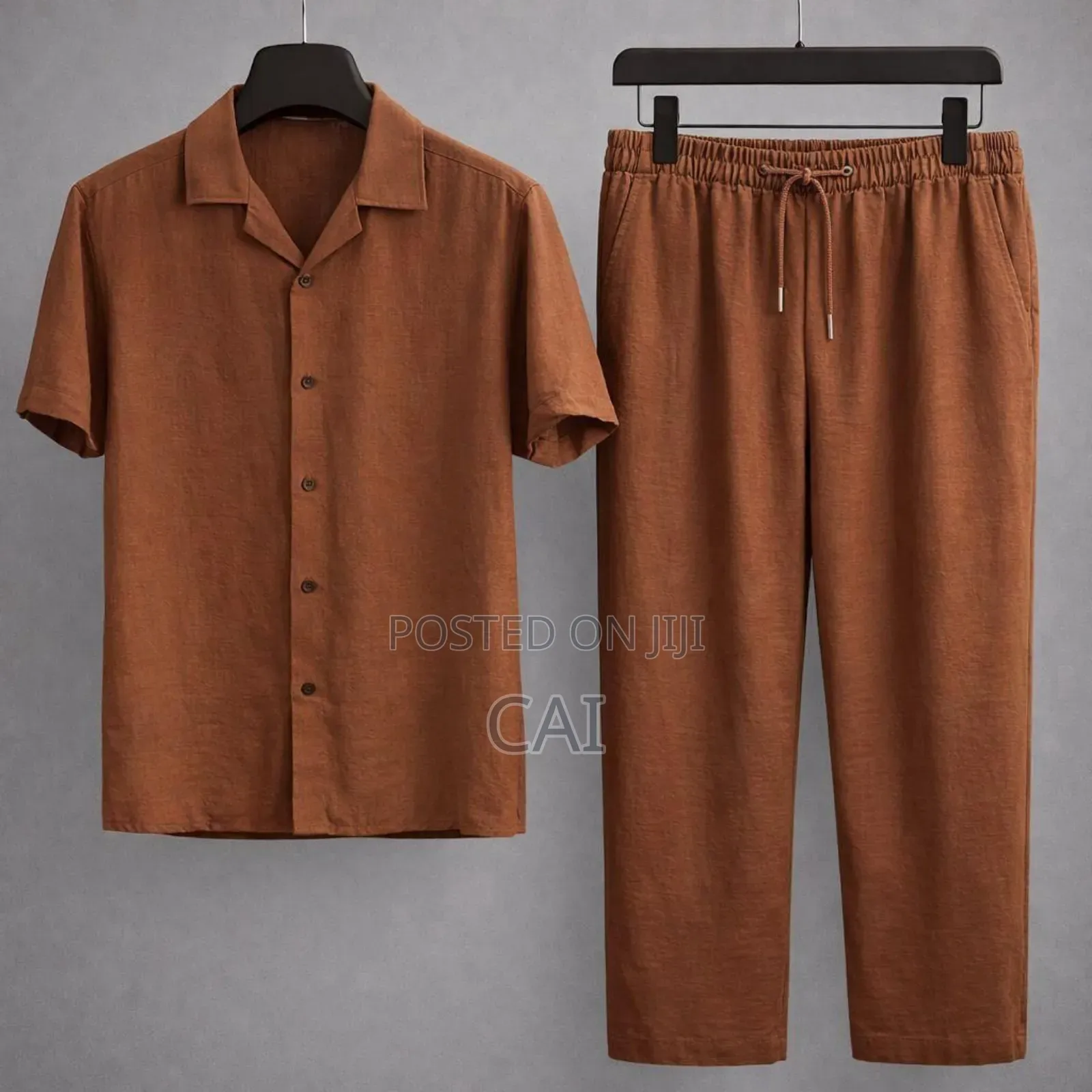 Fashionable Casual Cotton and Linen Shirt Men's Two Piece