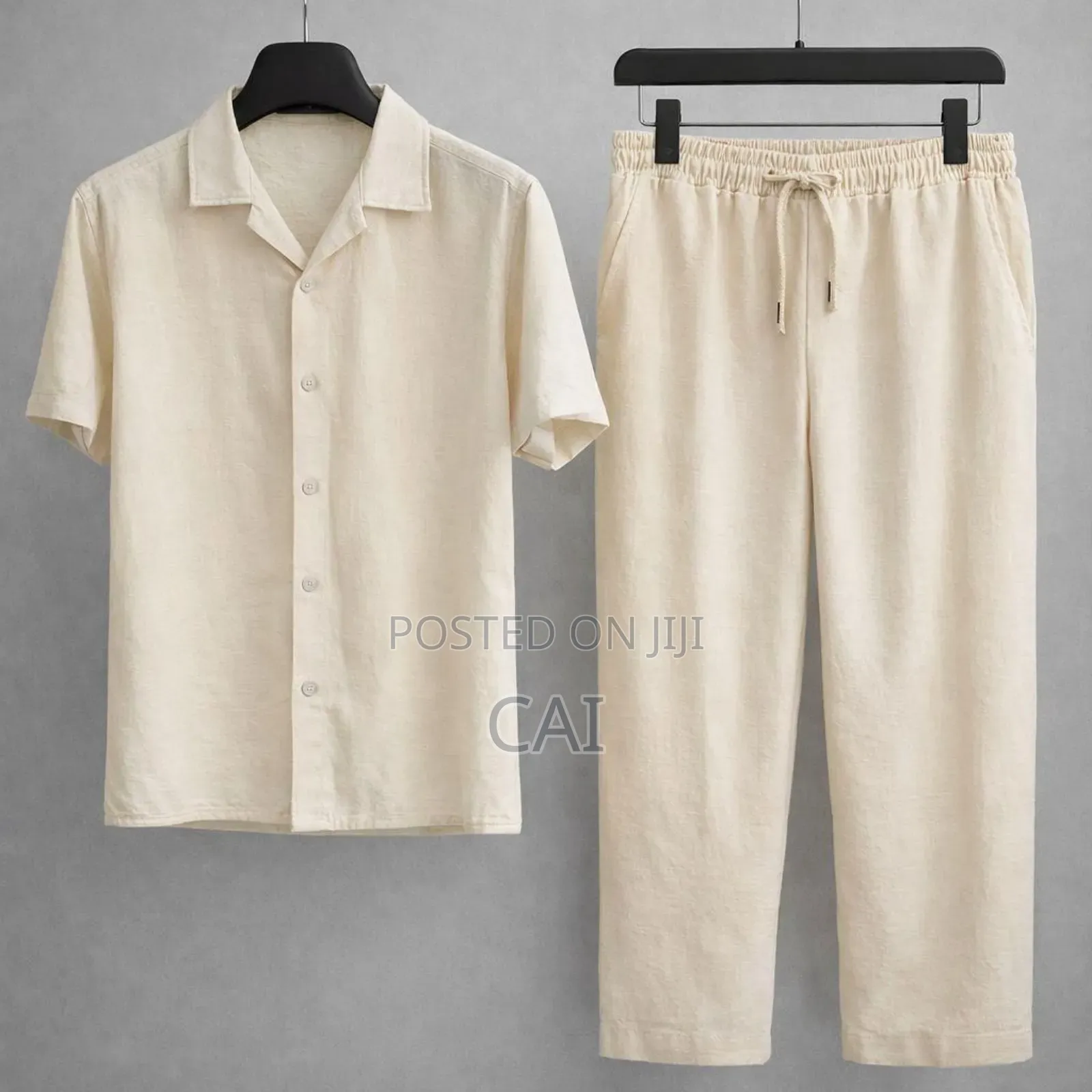 Fashionable Casual Cotton and Linen Shirt Men's Two Piece