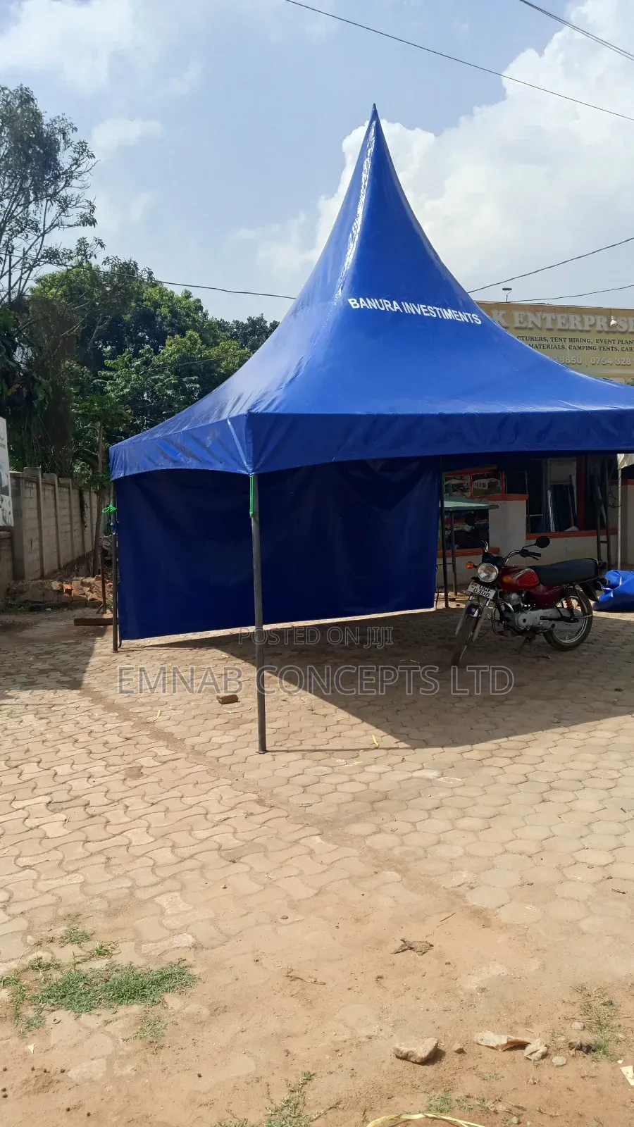 Fifty Seater Tent With One Side Cover in Blue Color