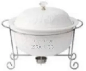 Elegant Embossed Ceramic Chafing Dish With Warming Stand
