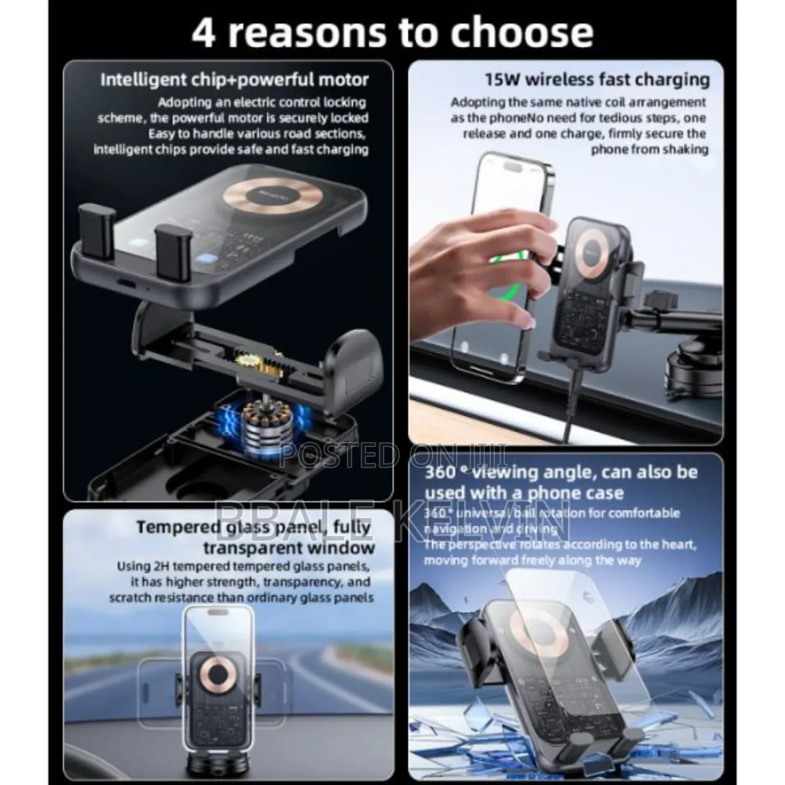 Yesido C307 Transparent Car Phone Holder With Wireless Charging