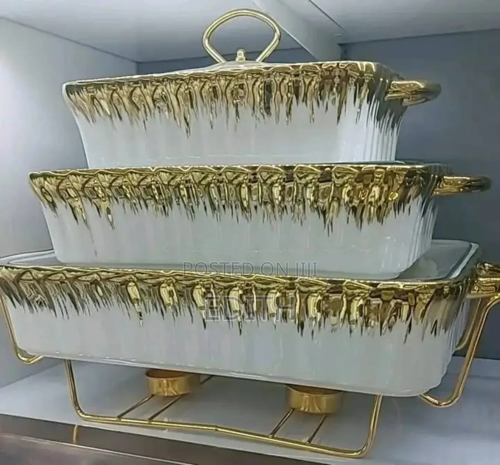 Golden Rectangular Ceramic Soup Pot