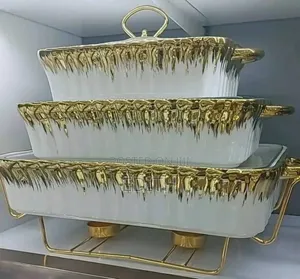 Golden Rectangular Ceramic Soup Pot