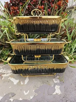 Golden Rectangular Ceramic Soup Pot