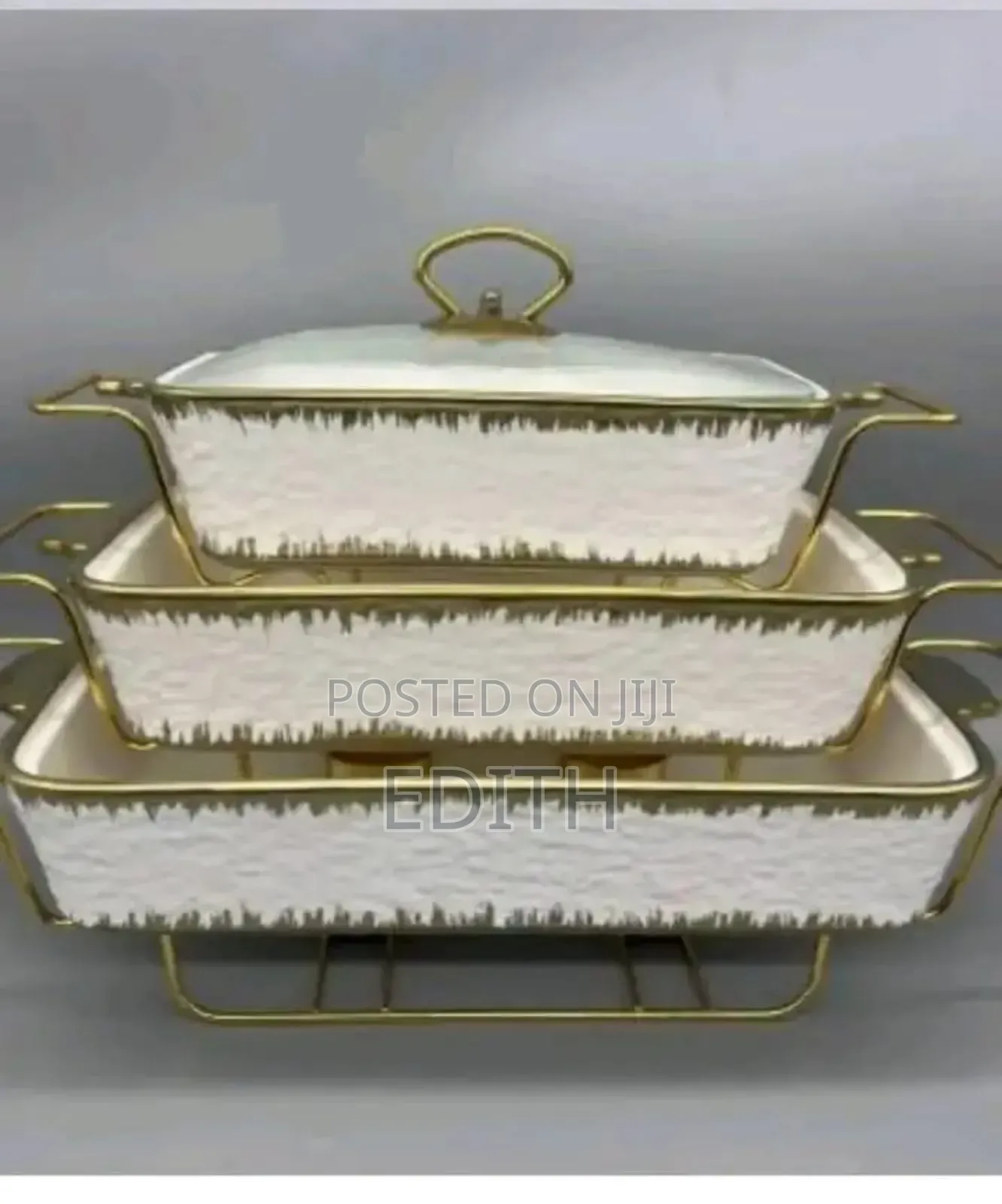 Golden Rectangular Ceramic Soup Pot
