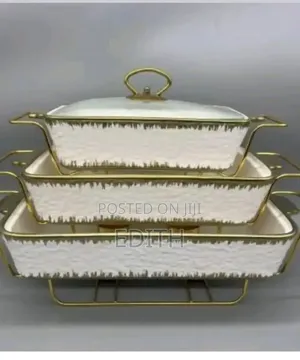 Golden Rectangular Ceramic Soup Pot