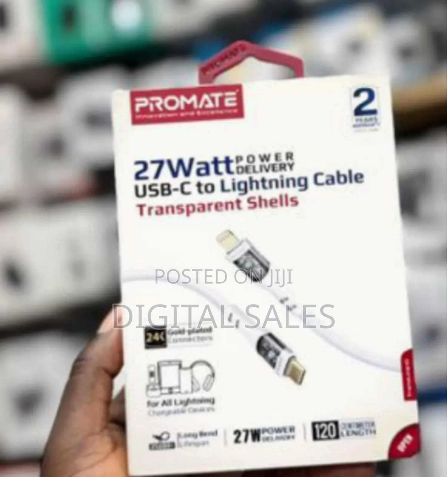 Promate 27w Power Delivery Usb-C to Lightning Cable With Transparent