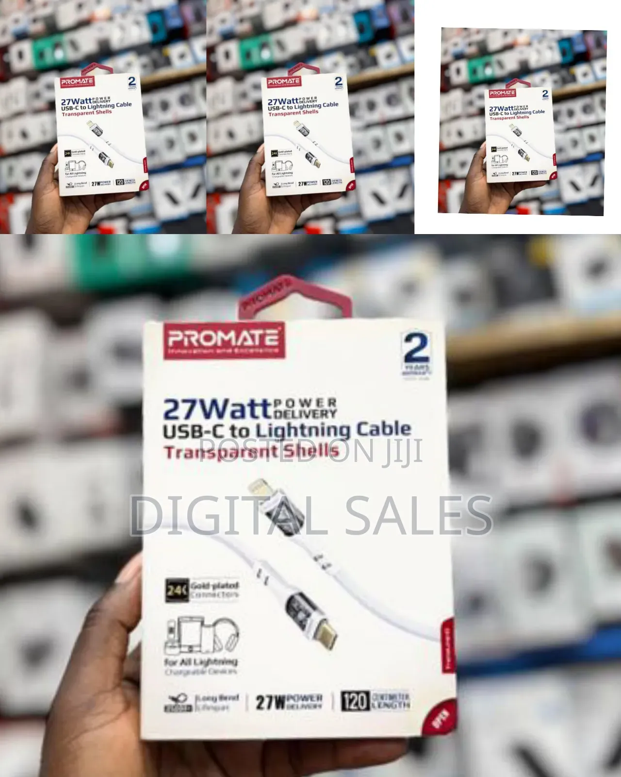 Promate 27w Power Delivery Usb-C to Lightning Cable With Transparent
