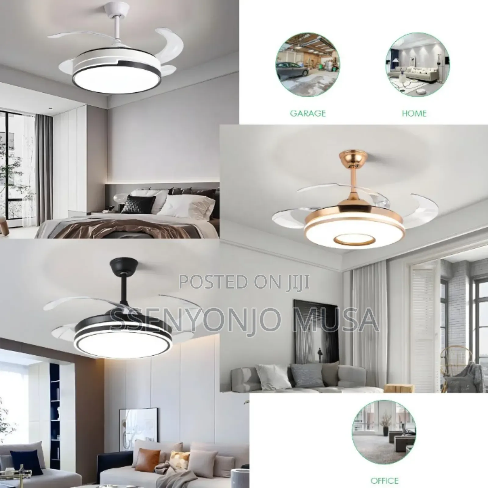42-Inch Invisible Ceiling Fan With Led Light Remote Control