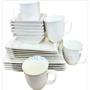 White Square Ceramic Or Porcelain Dinnerware Set.