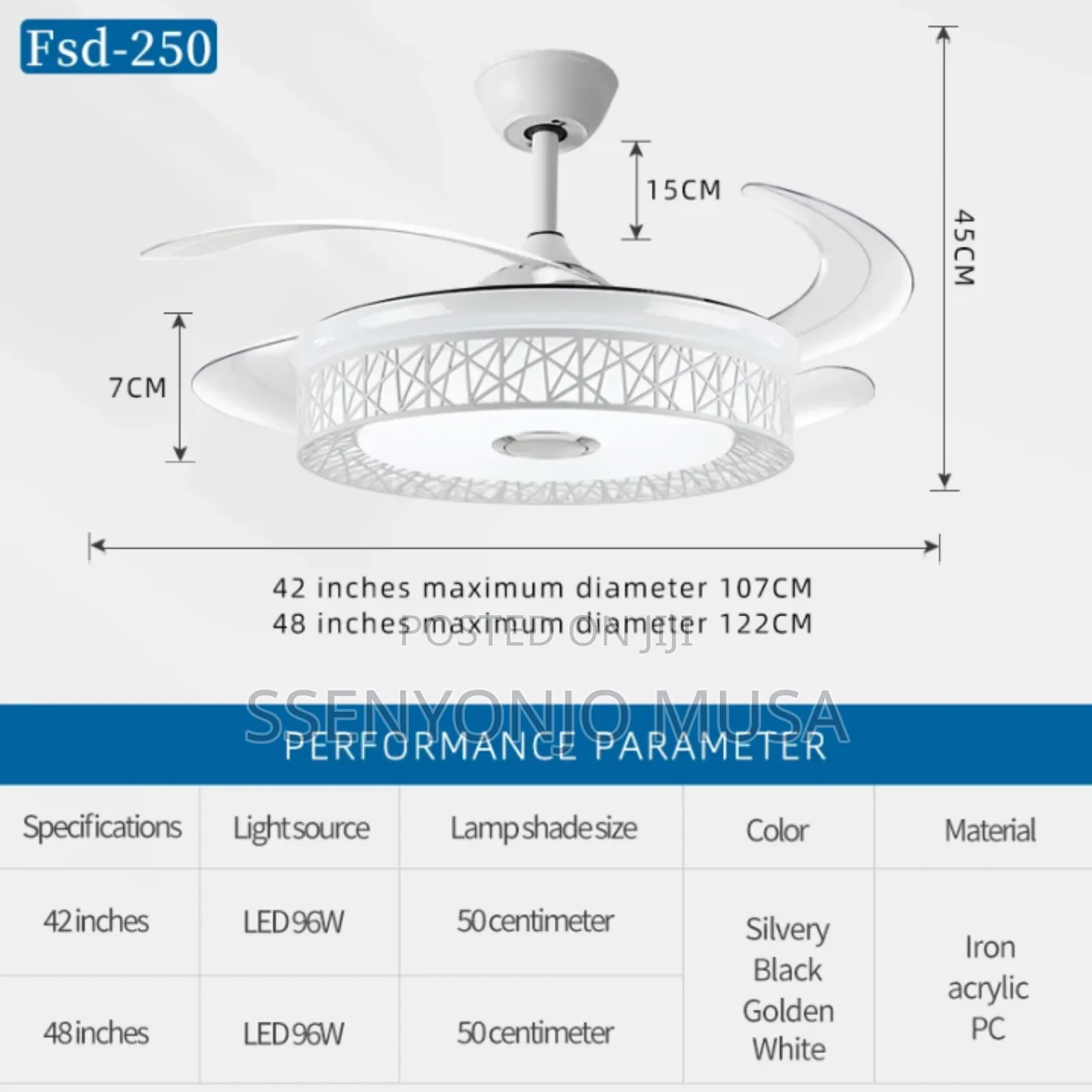 Led Ceiling Fan With Light, Dc Copper Motor, Remote Control, Bt Music.