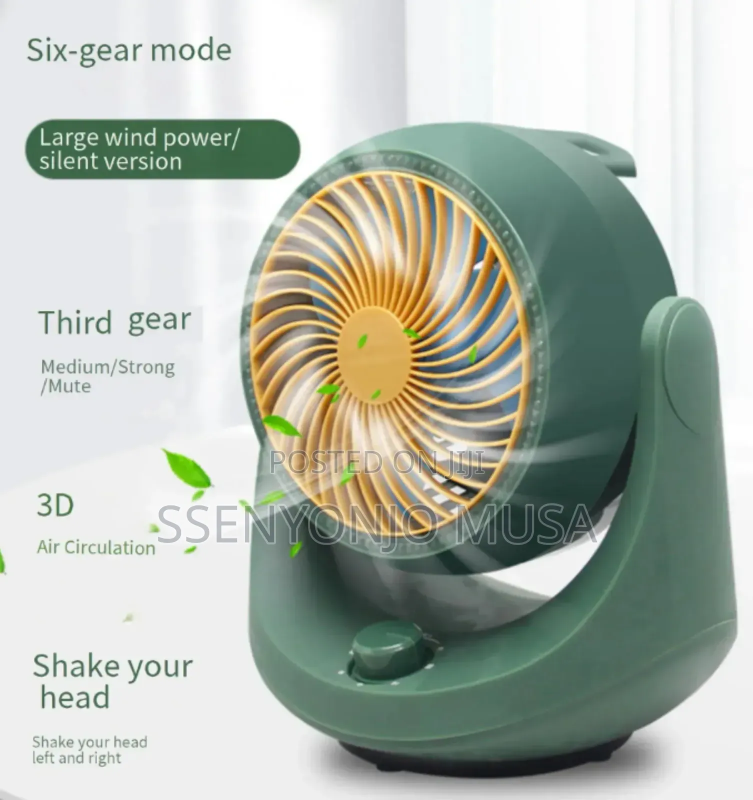 Ruikaduo Electric Air Circulation Fan – White/Green | Powerful Cooling