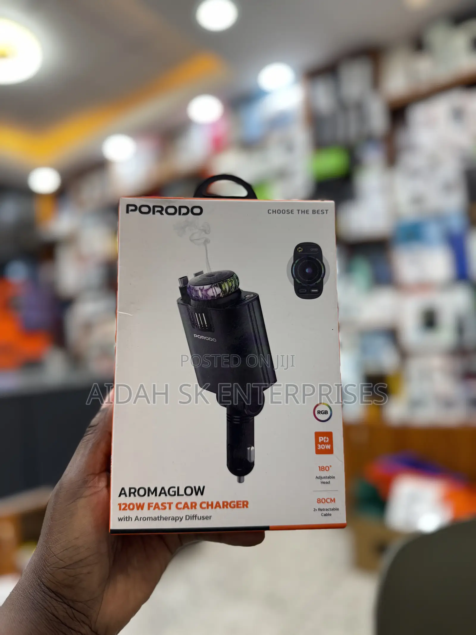Porodo Aromaglow 120w Fast Car Charger With Aromatherapy Diffuser.