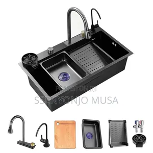 Electric Waterfall Kitchen Sink –304 Stainless Steel Black Nano Single