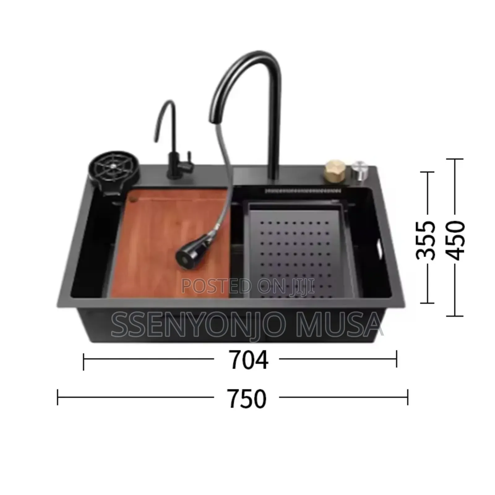 Electric Waterfall Kitchen Sink –304 Stainless Steel Black Nano Single