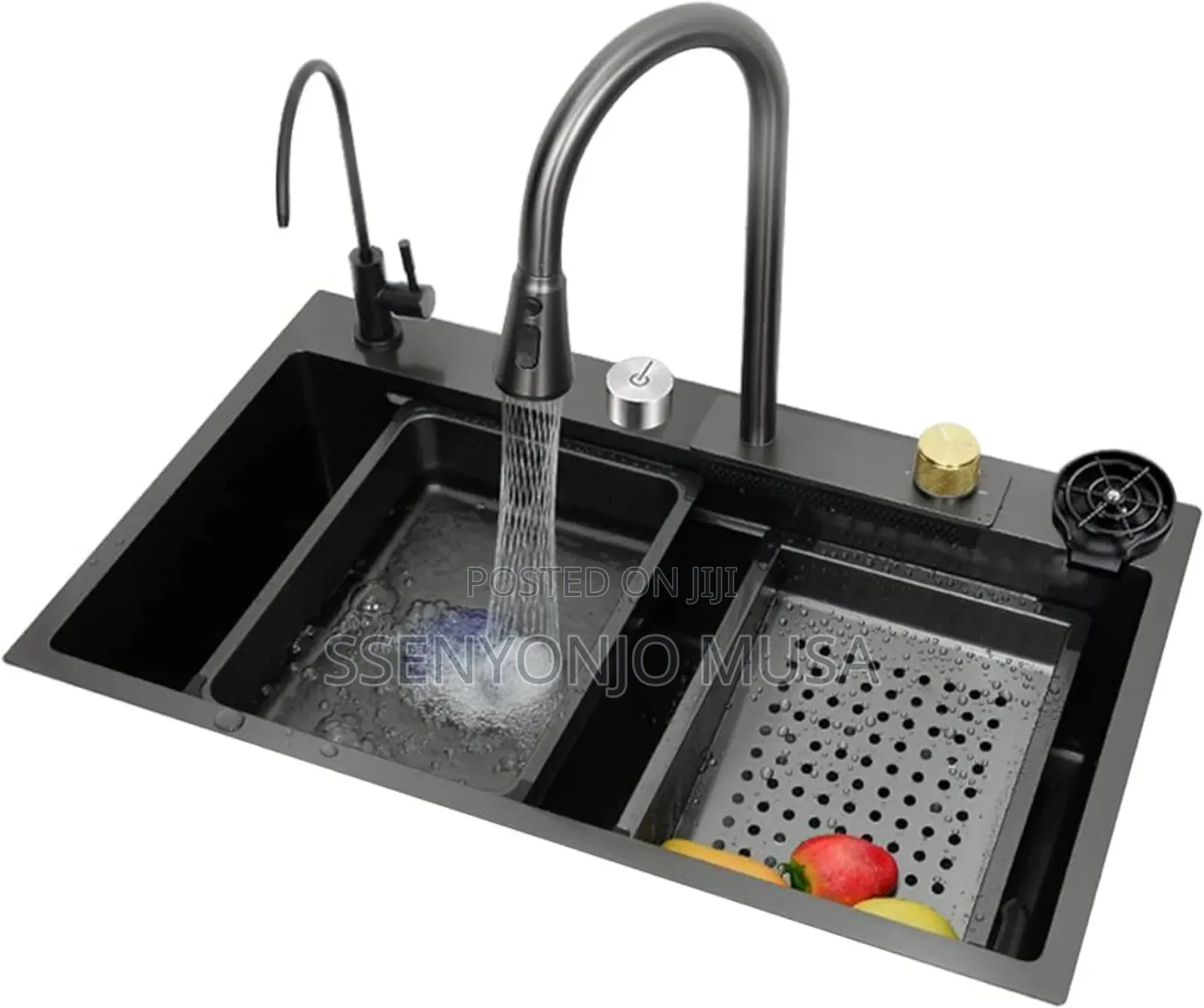 Electric Waterfall Kitchen Sink –304 Stainless Steel Black Nano Single