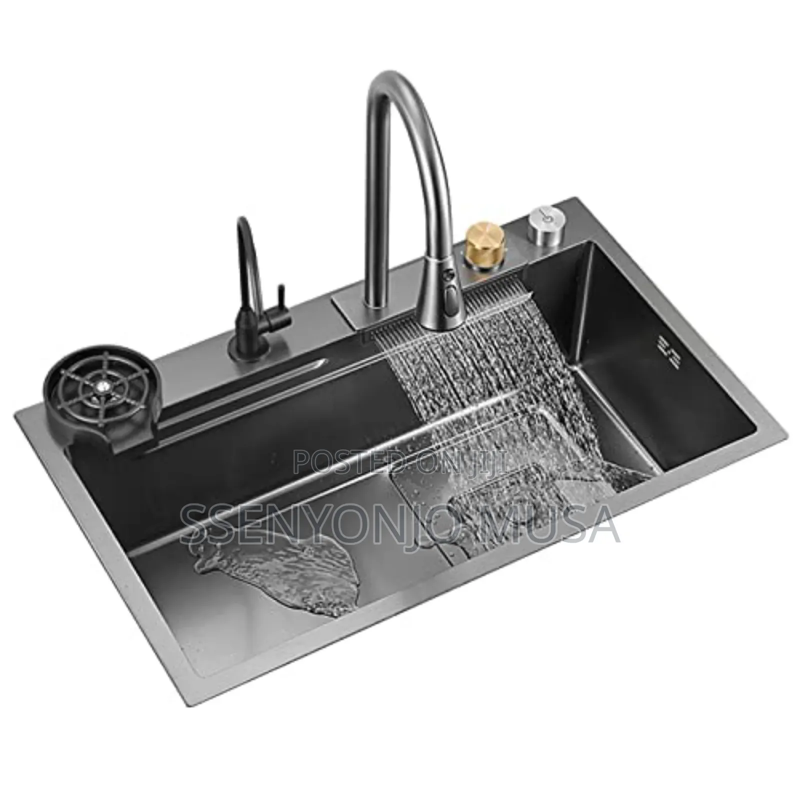 Electric Waterfall Kitchen Sink –304 Stainless Steel Black Nano Single