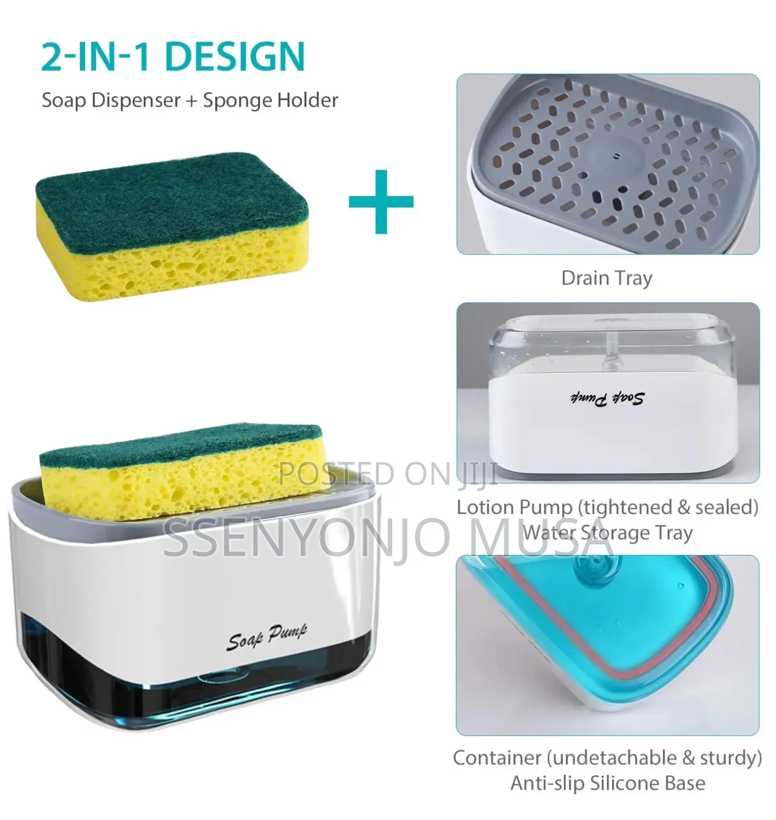 Kitchen Soap Dispenser With Sponge Holder - 12 Oz White