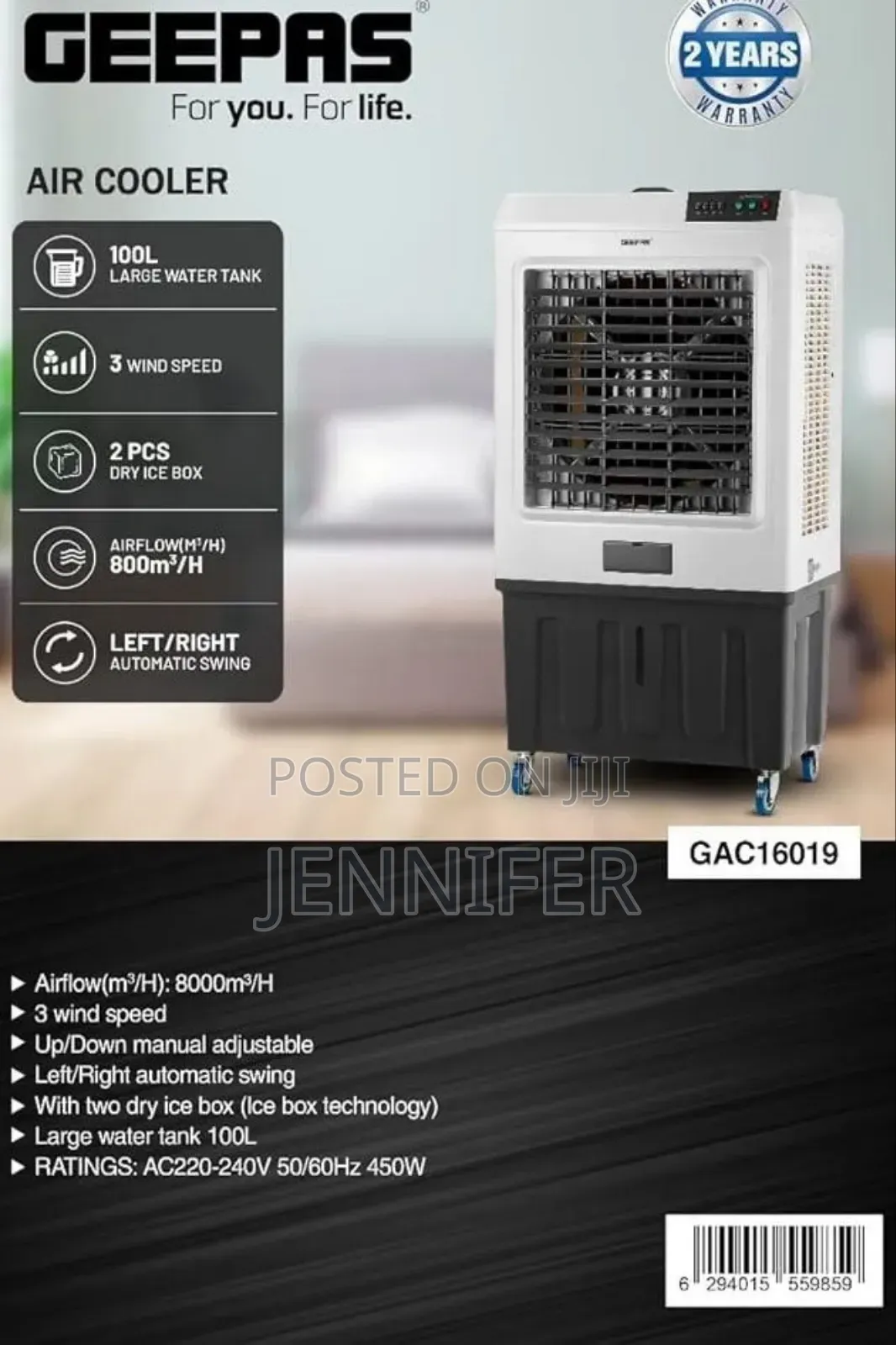 Geepas 100 L Air Cooler (Model Gac16019).