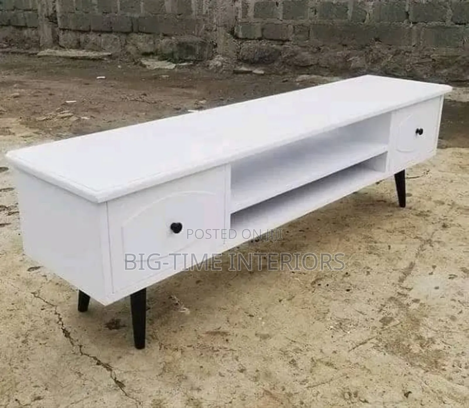 White Flat Tv Stand With Black Handles
