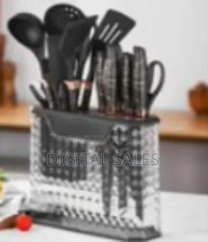 Stylish 16-Piece Kitchen Utensil and Knife Set in Diamond-Cut Storage