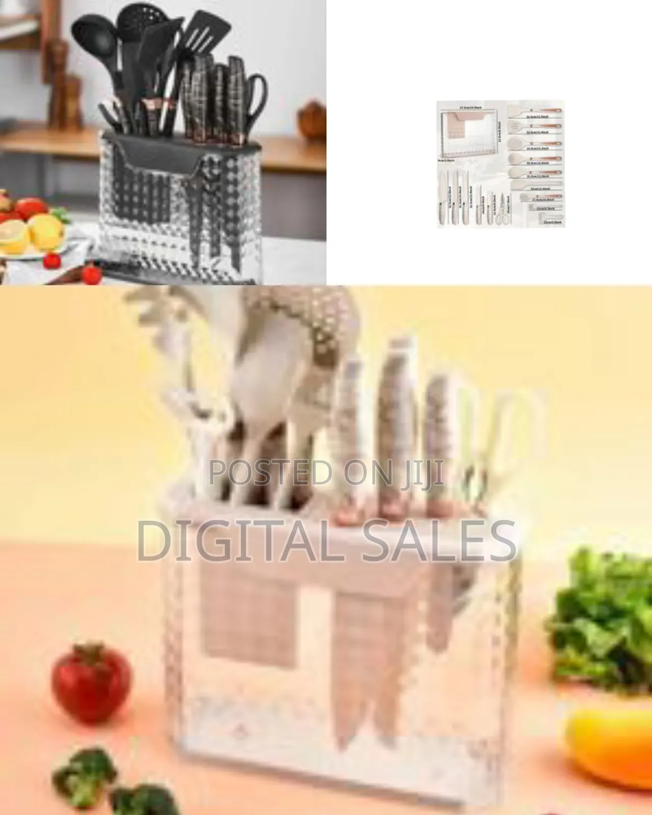 Stylish 16-Piece Kitchen Utensil and Knife Set in Diamond-Cut Storage