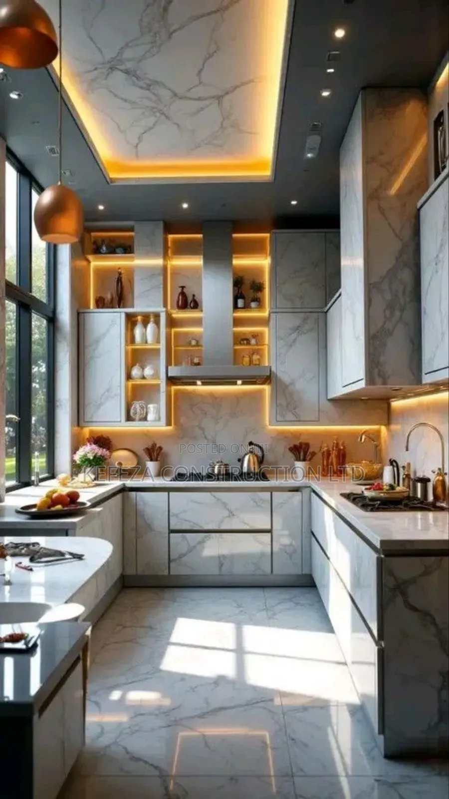 Warm Strip Lighted Kitchen Cabinets