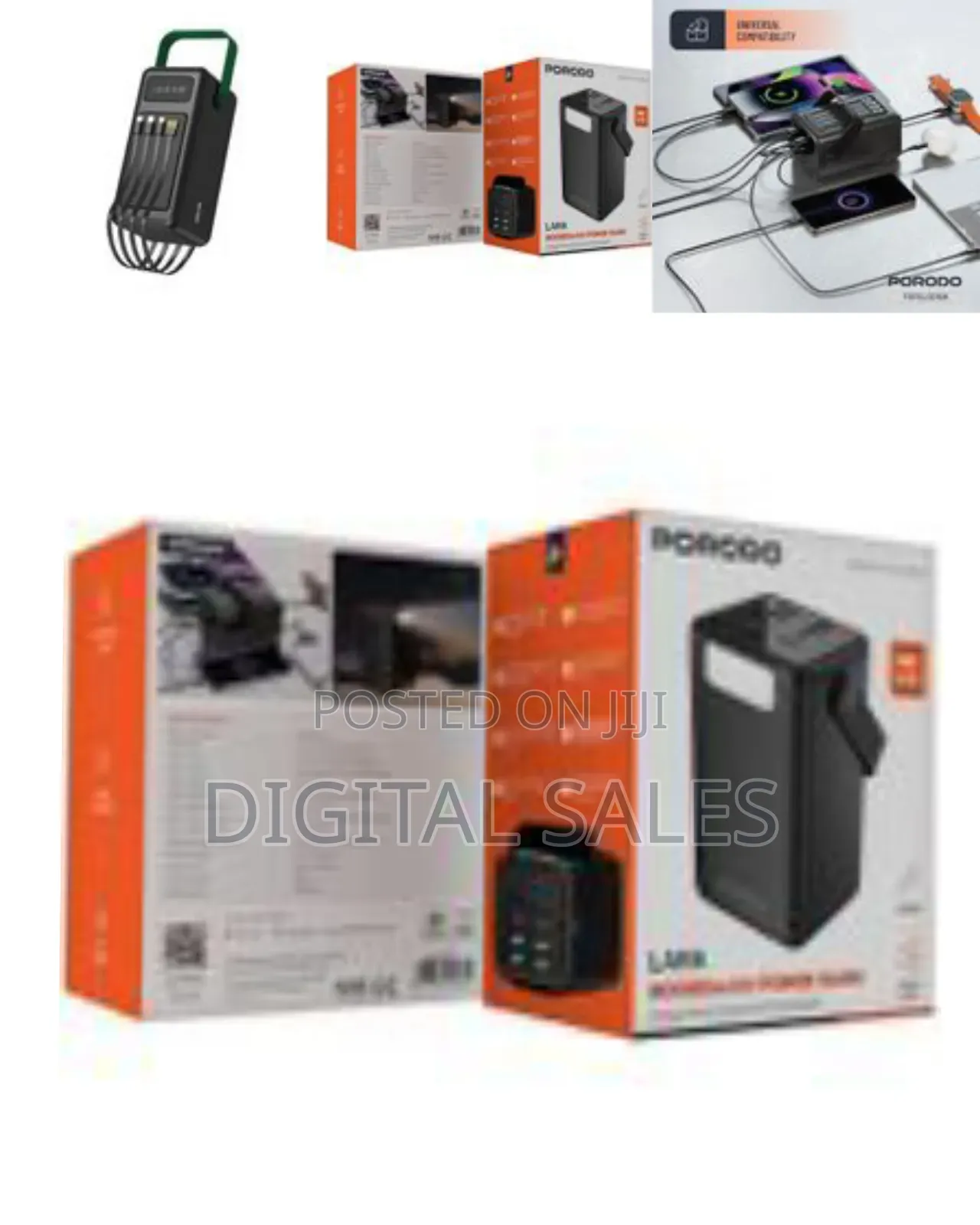 Porodo Lara Ultra-Capacity Power Bank With Integrated Cables and Flash