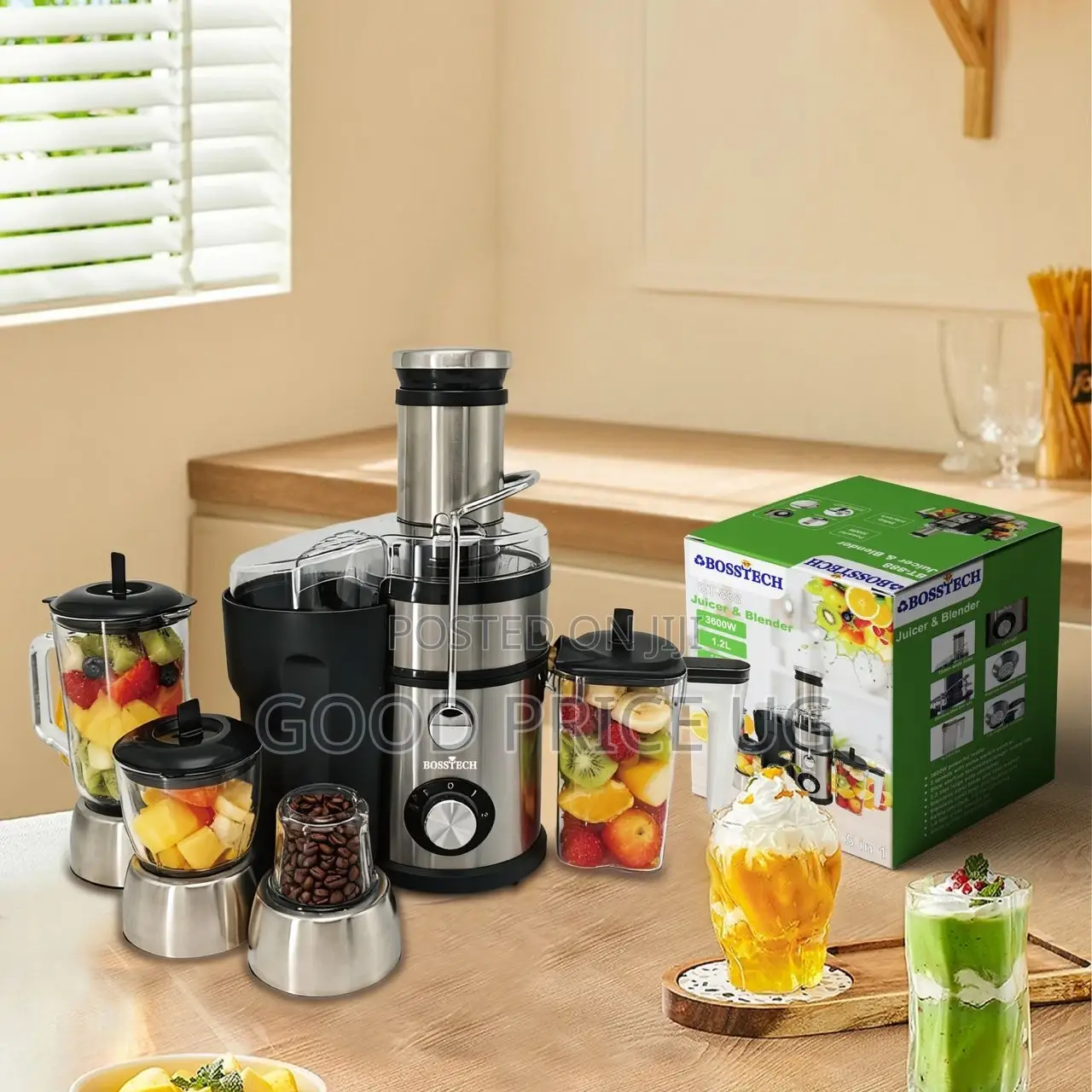 A Bosstech 4-in-1 Juicer and Blender Combo.