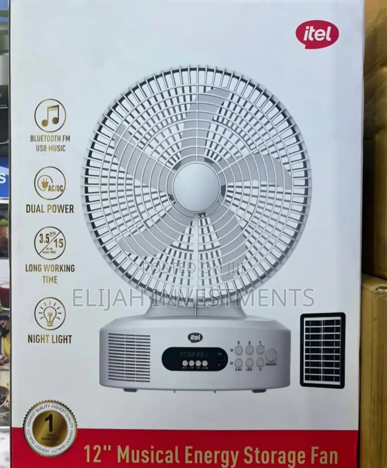 Itel 12" Musical Solar Rechargeable Fan.