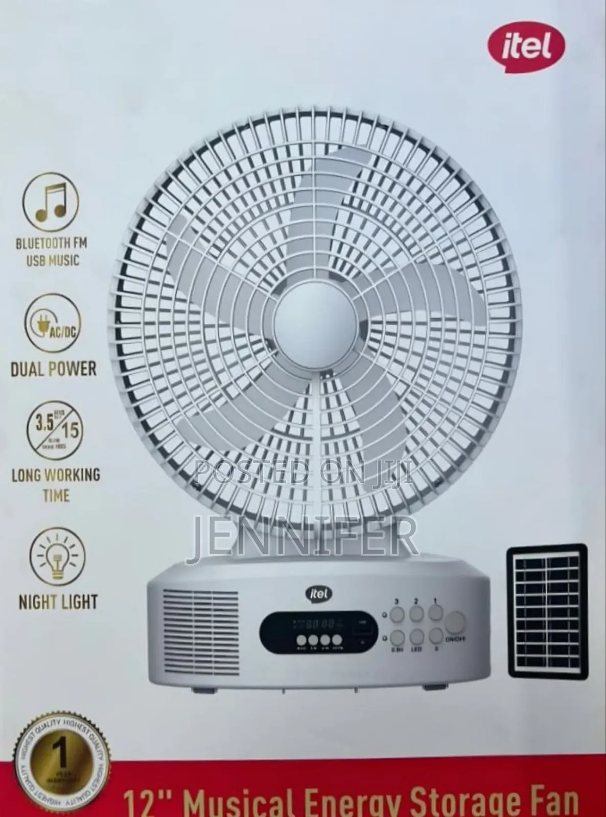 Itel 12" Musical Solar Rechargeable Fan.