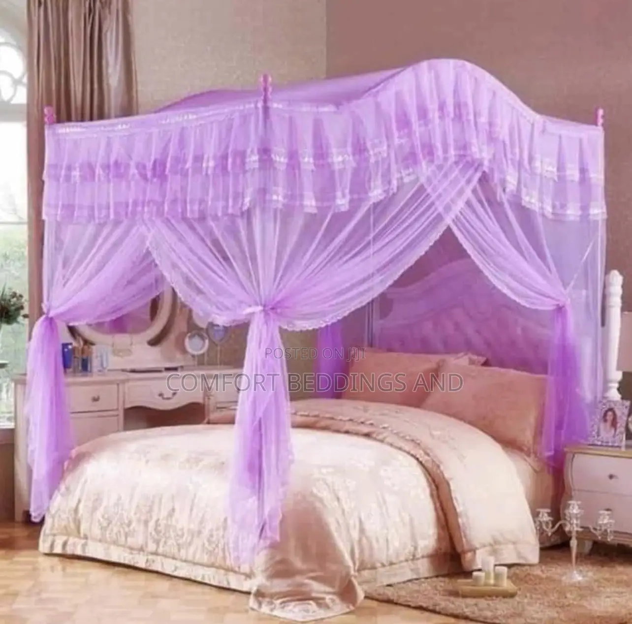 Four Stand Curved Mosquito Net Purple