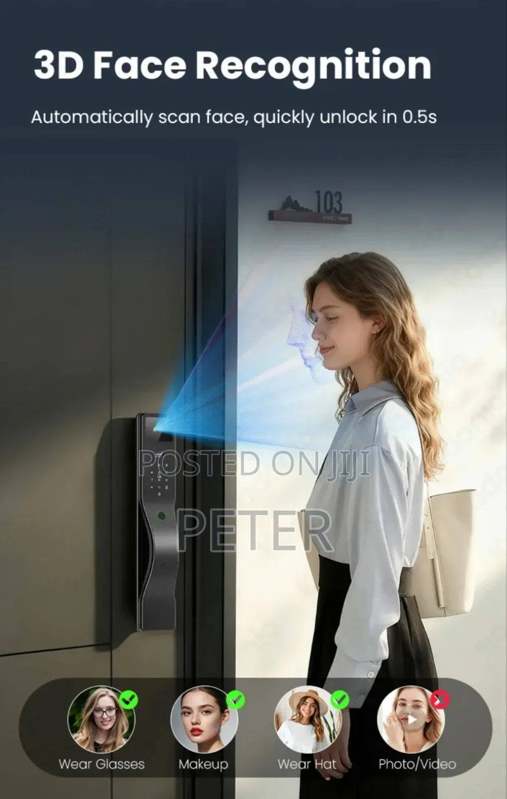Smart Door Lock With Fingerprint ,Face and Palm Recognition 7 in 1