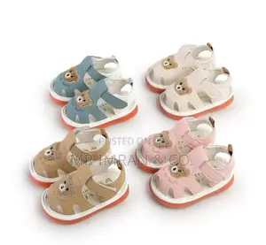 Blue and White Infant or Toddler Closed-Toe Sandals With a Teddy Bear