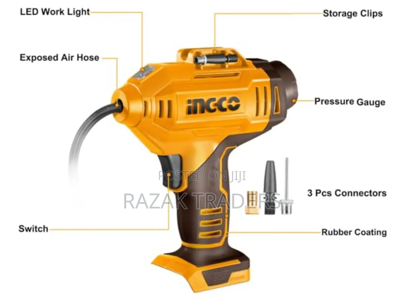 Ingco 20v Lithium-Ion Auto Air Compressor Cordless Portable 150psi
