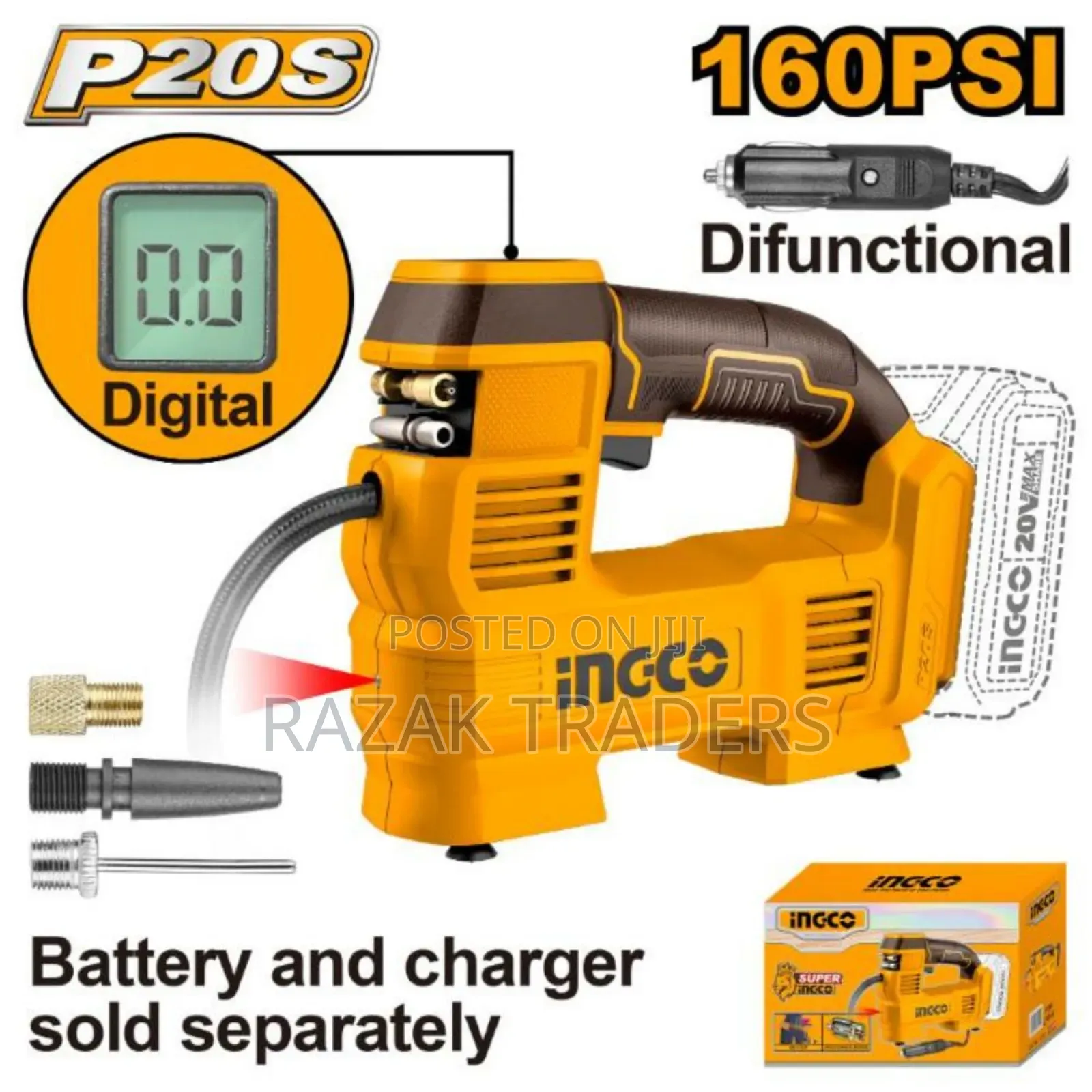 Ingco Cordless 20v Lithium-Ion Automotive Compressor 160psi
