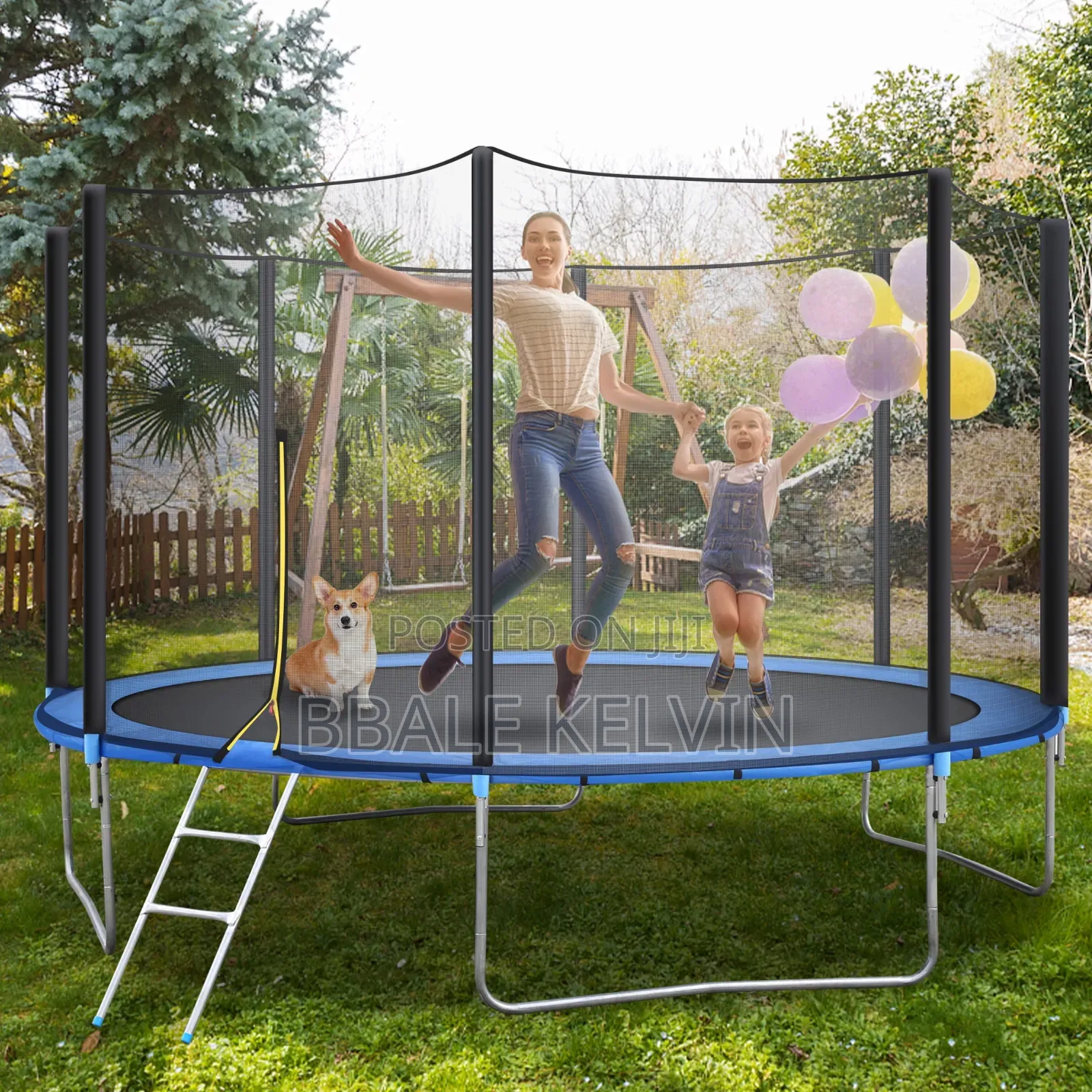 14 Ft Trampoline With Ladder, Backyard Jumping Trampoline for Kids