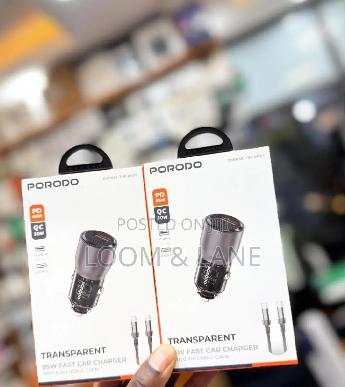 Porodo Transparent 95w Car Charger With 0.9m Usb-C Cable