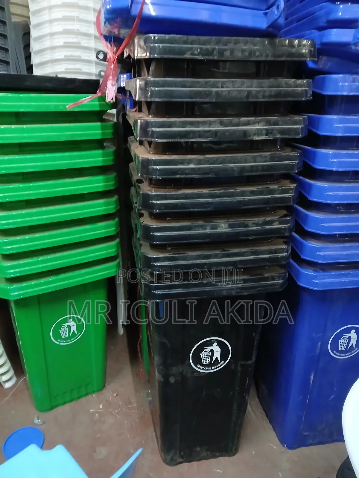 Black,Green,Yellow,Blue 100litres Heavy-Duty Plastic Waste and Dustbin