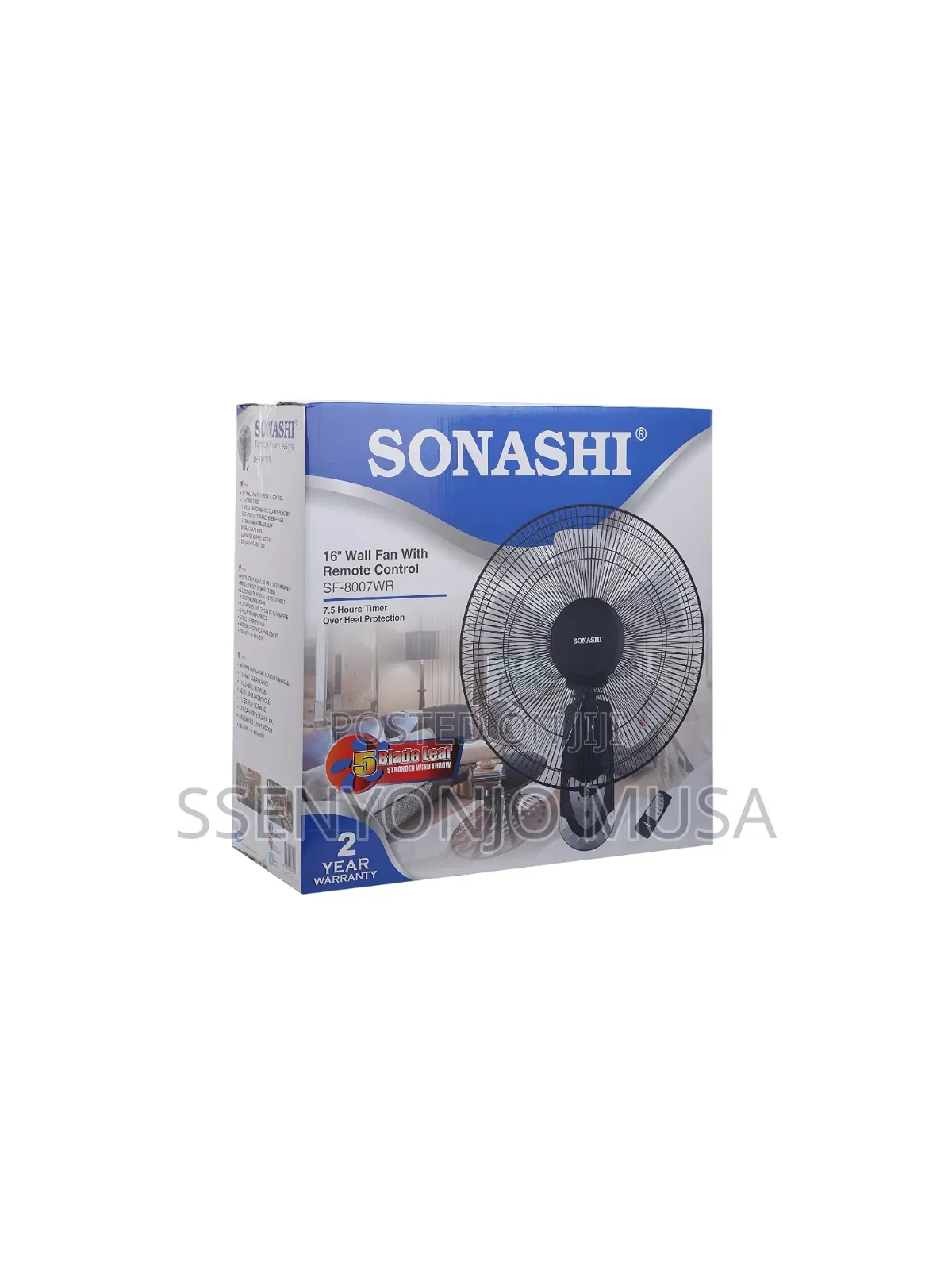 Sonashi 16 Inch Wall Fan With Remote Control/Black/Sf-8007wr