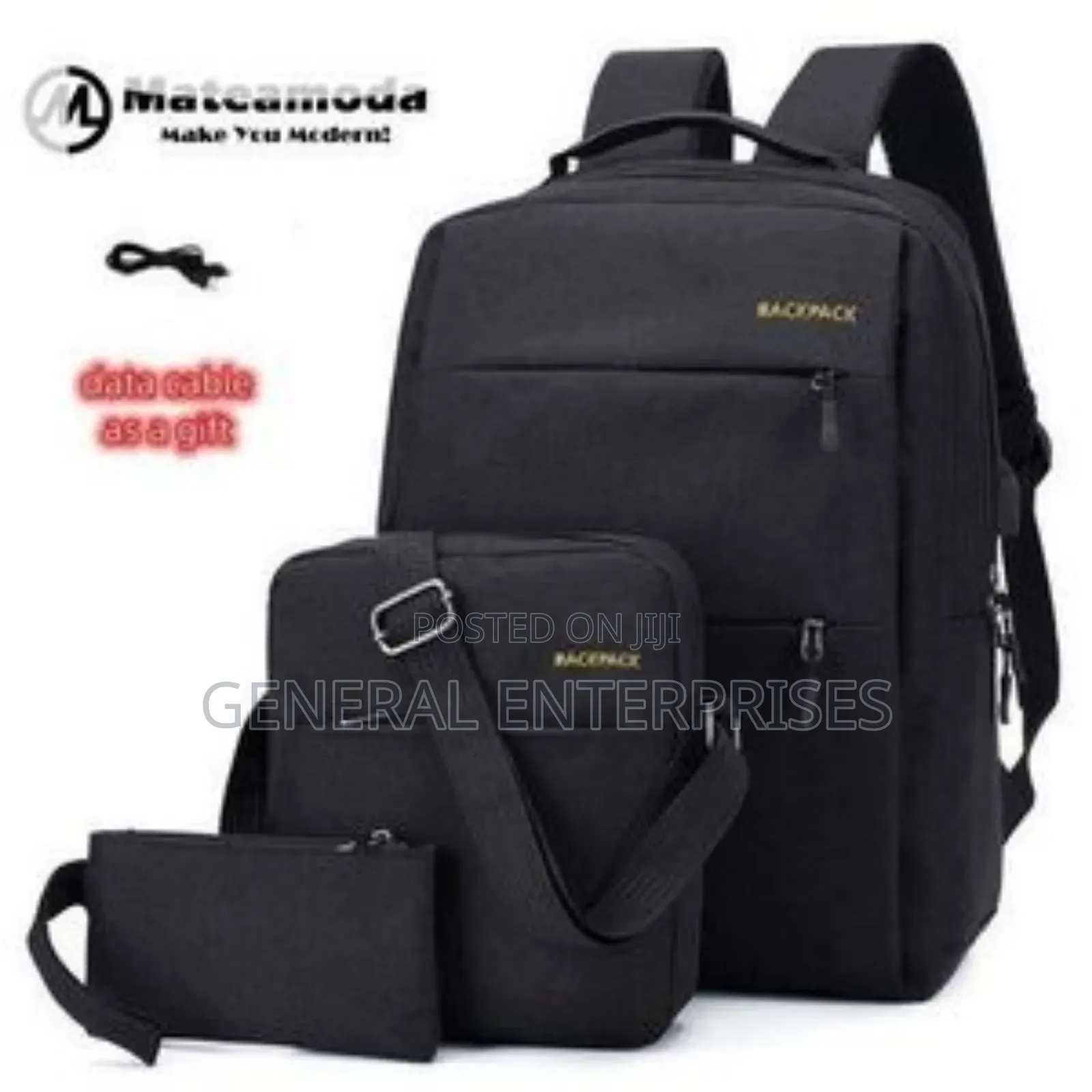 Mateamoda 3-in-1 Black Backpack Set Waterproof