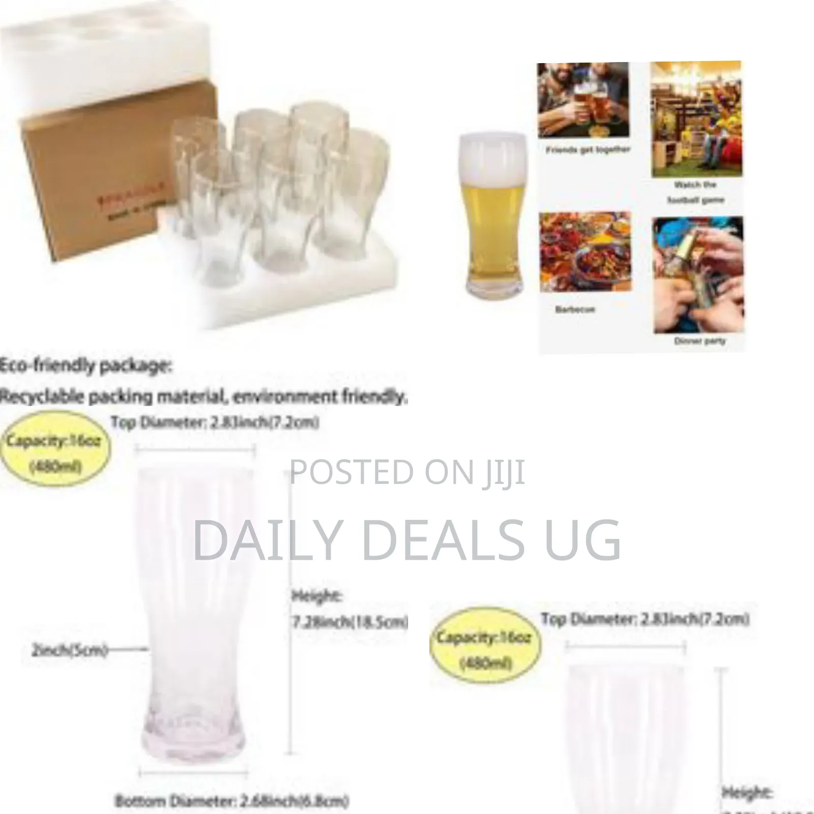 Bpfy Set of Six 16oz (480ml) Pilsner Beer Glasses