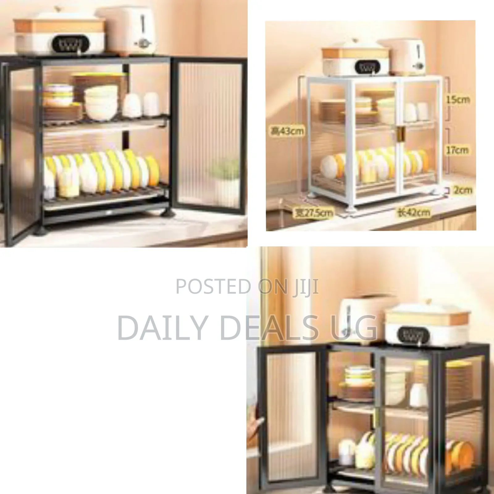 Kitchen Storage Cabinet With Flutes Glass Doors