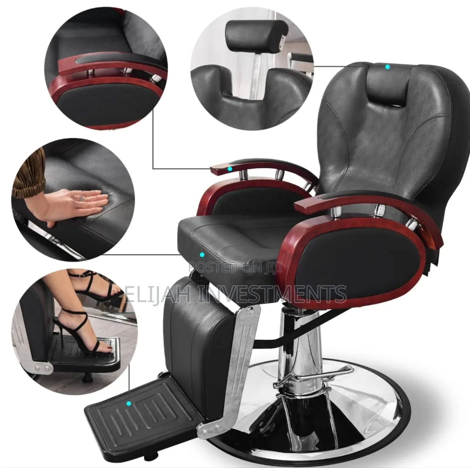 Black Barber Chair With Wooden Armrests