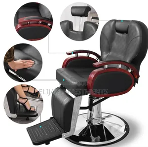Black Barber Chair With Wooden Armrests