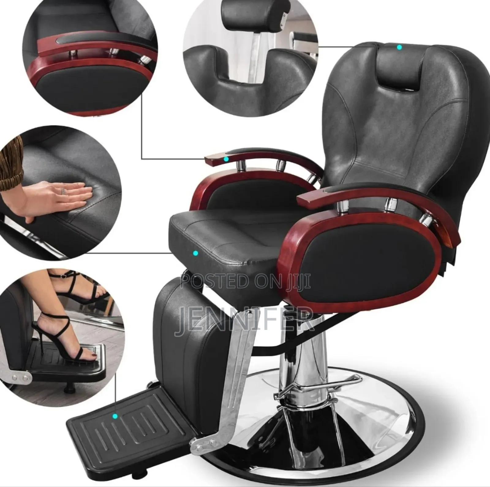 Black Barber Chair With Wooden Armrests